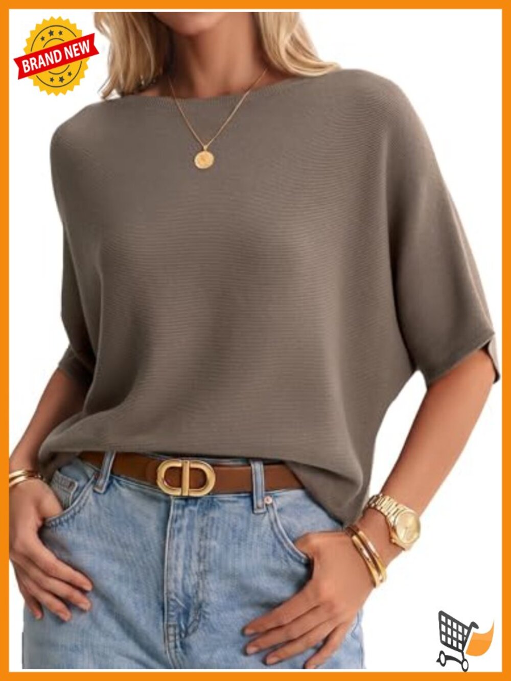 Womens Oversized Batwing Sleeve Cotton Sweater Boat Neck Pullover